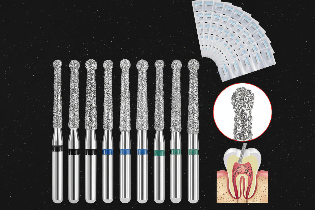 Fraises endodontiques diamantées d'ouverture et de travail de la chambre pulpaire. Tarif de gros . 50 PCS/ boîte