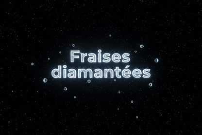 je veux une image de fond étoilée noir (étoile intense) avec un texte  brillant : Fraises diamantées 