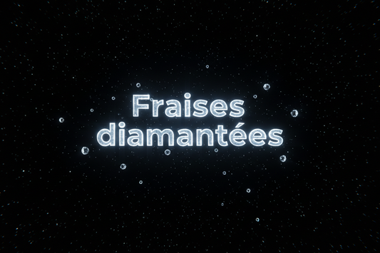 je veux une image de fond étoilée noir (étoile intense) avec un texte  brillant : Fraises diamantées 